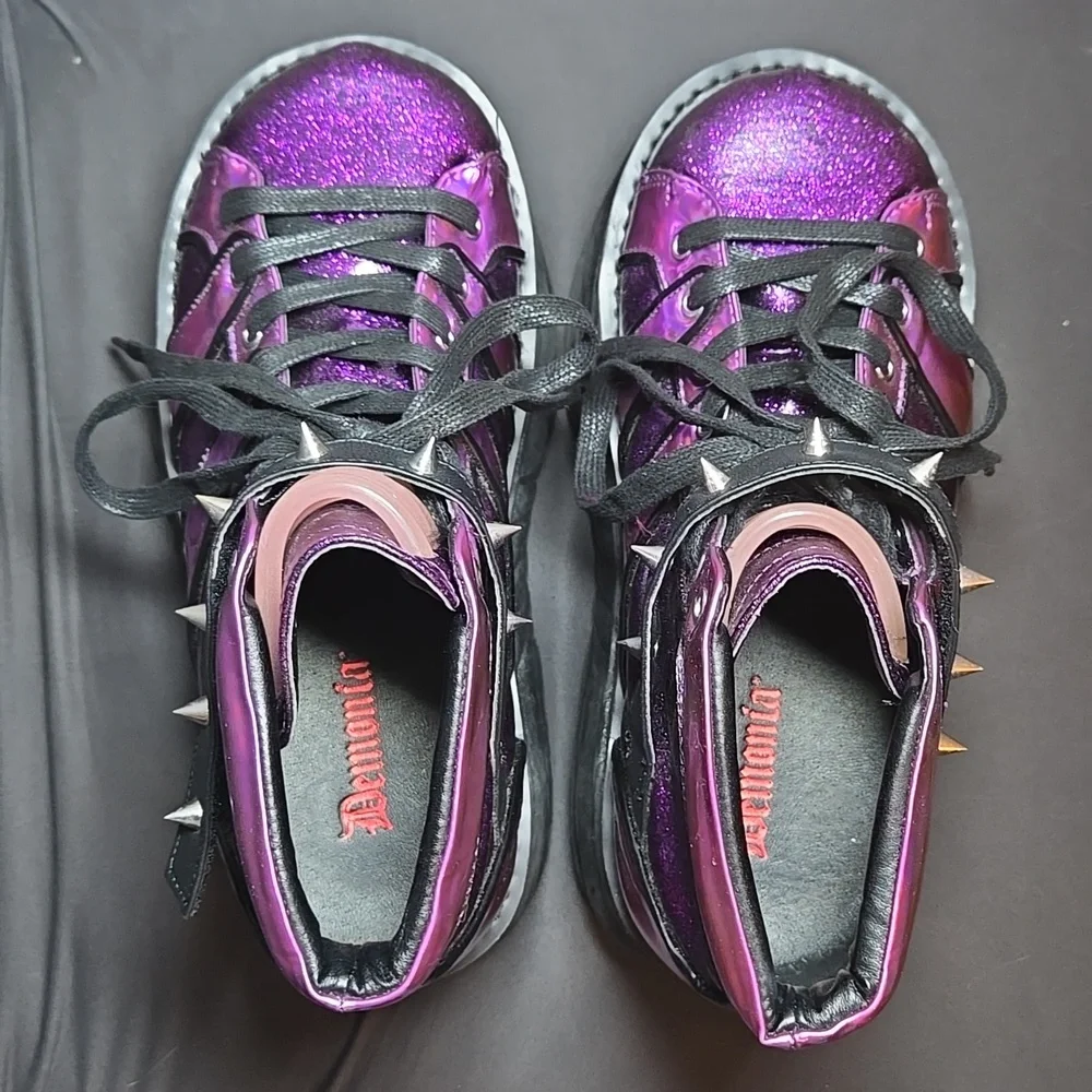 Demonia Plant Neptunez 100 UV Unisex Platform Purple Glitter Hologram Sneakers - Picture 12 of 16
